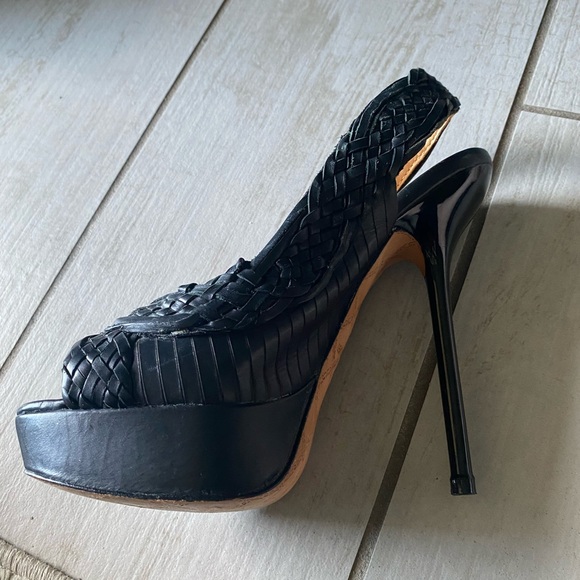 L.A.M.B. Slingback, open toe, leather stiletto size 7M black 6” heels 1” platfor - Picture 9 of 11